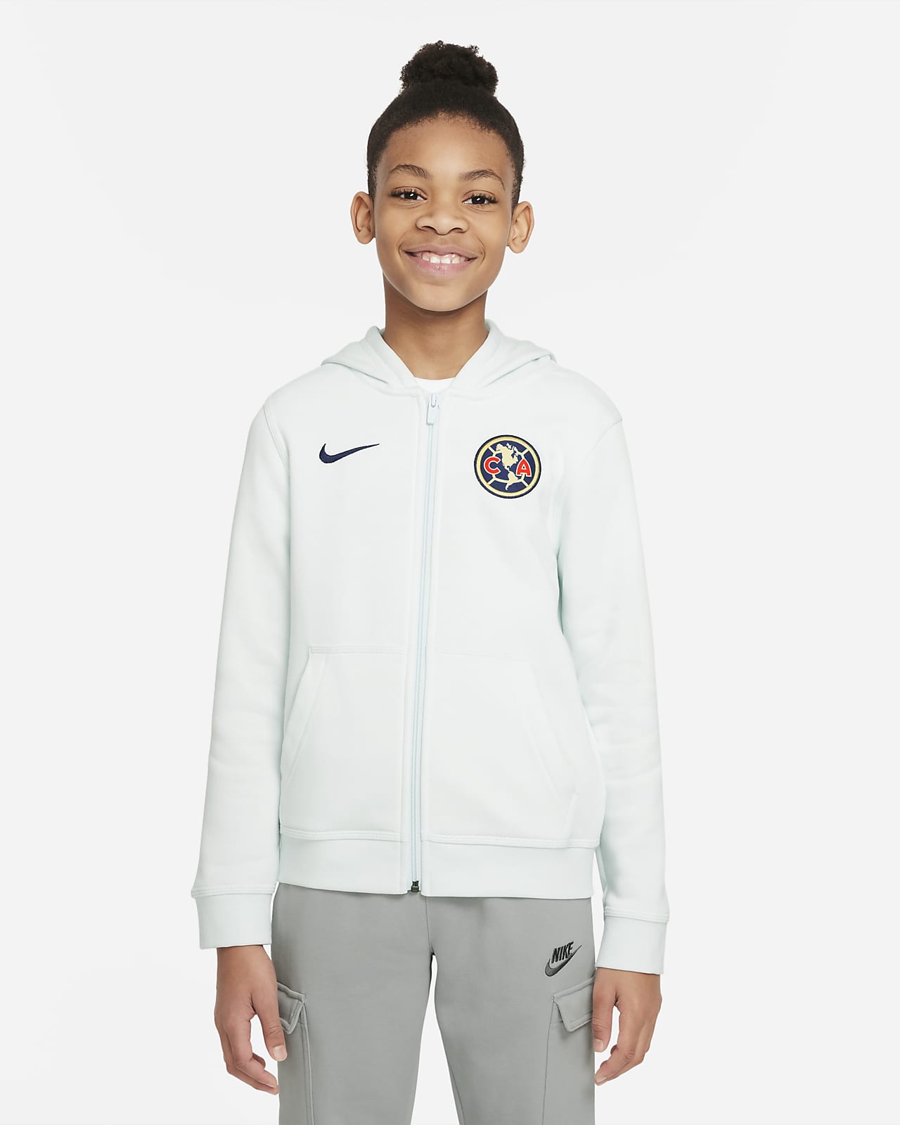 Sudadera de cierre completo con gorro para niños talla grande Club América.  Nike MX