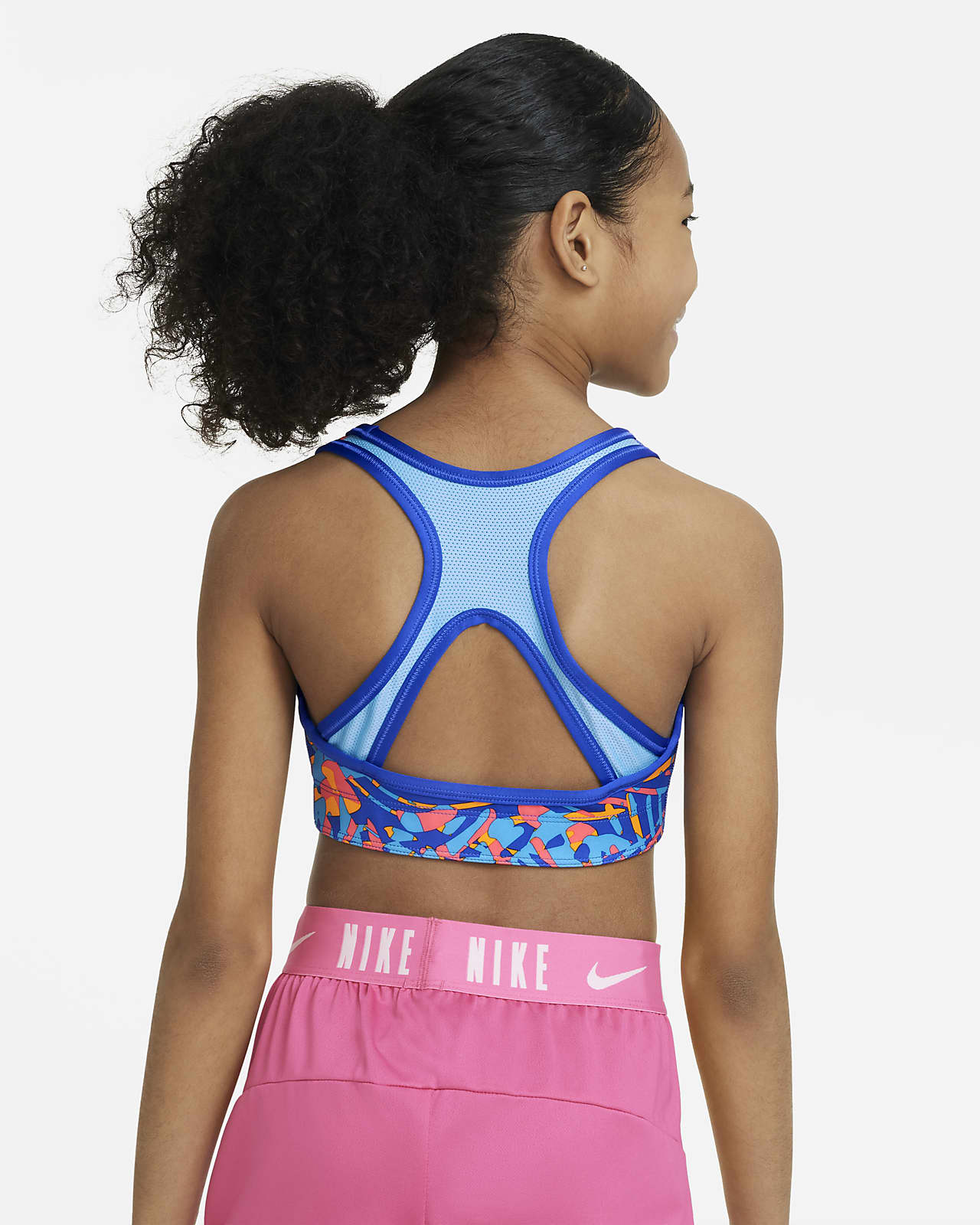 Nike Kids' Girls' Allover Print Swooshfetti Sports Bra In Obsidian/white