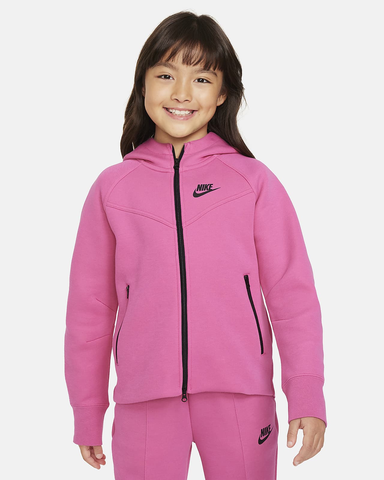 Μπλούζα με κουκούλα και φερμουάρ σε όλο το μήκος Nike Sportswear Tech Fleece για μεγάλα κορίτσια