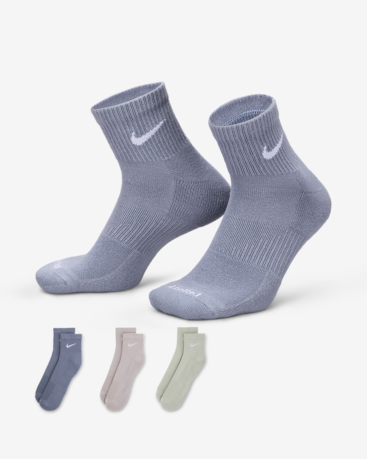 Κάλτσες προπόνησης μέχρι τον αστράγαλο Nike Everyday Plus Cushioned (τρία ζευγάρια)