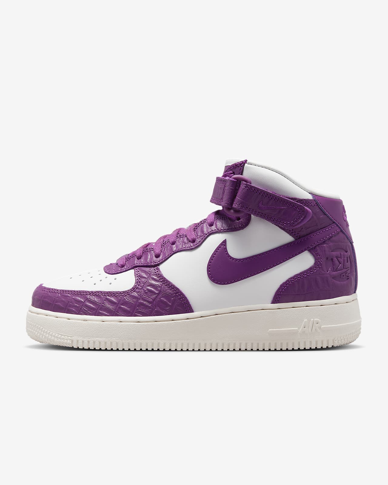 purple and white high top air force ones