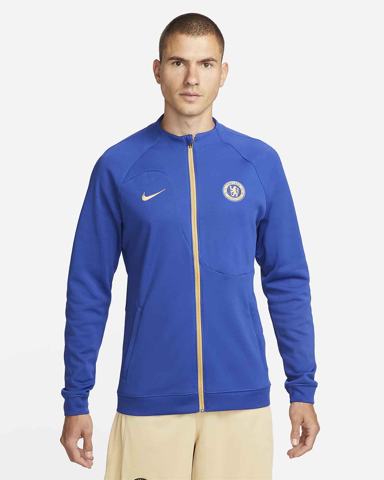 Chamarra de fútbol Nike de tejido Knit de cierre completo para hombre Chelsea FC Academy Pro
