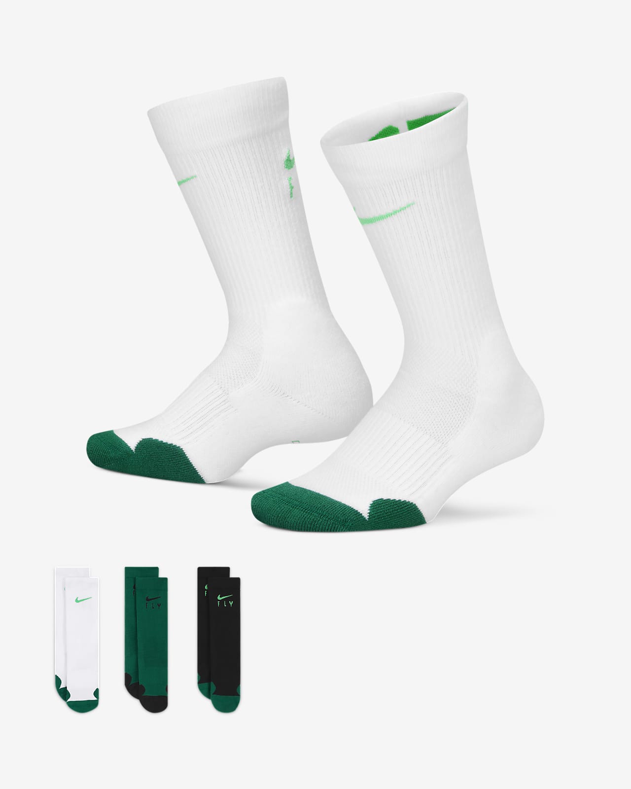 white and green nike elite socks