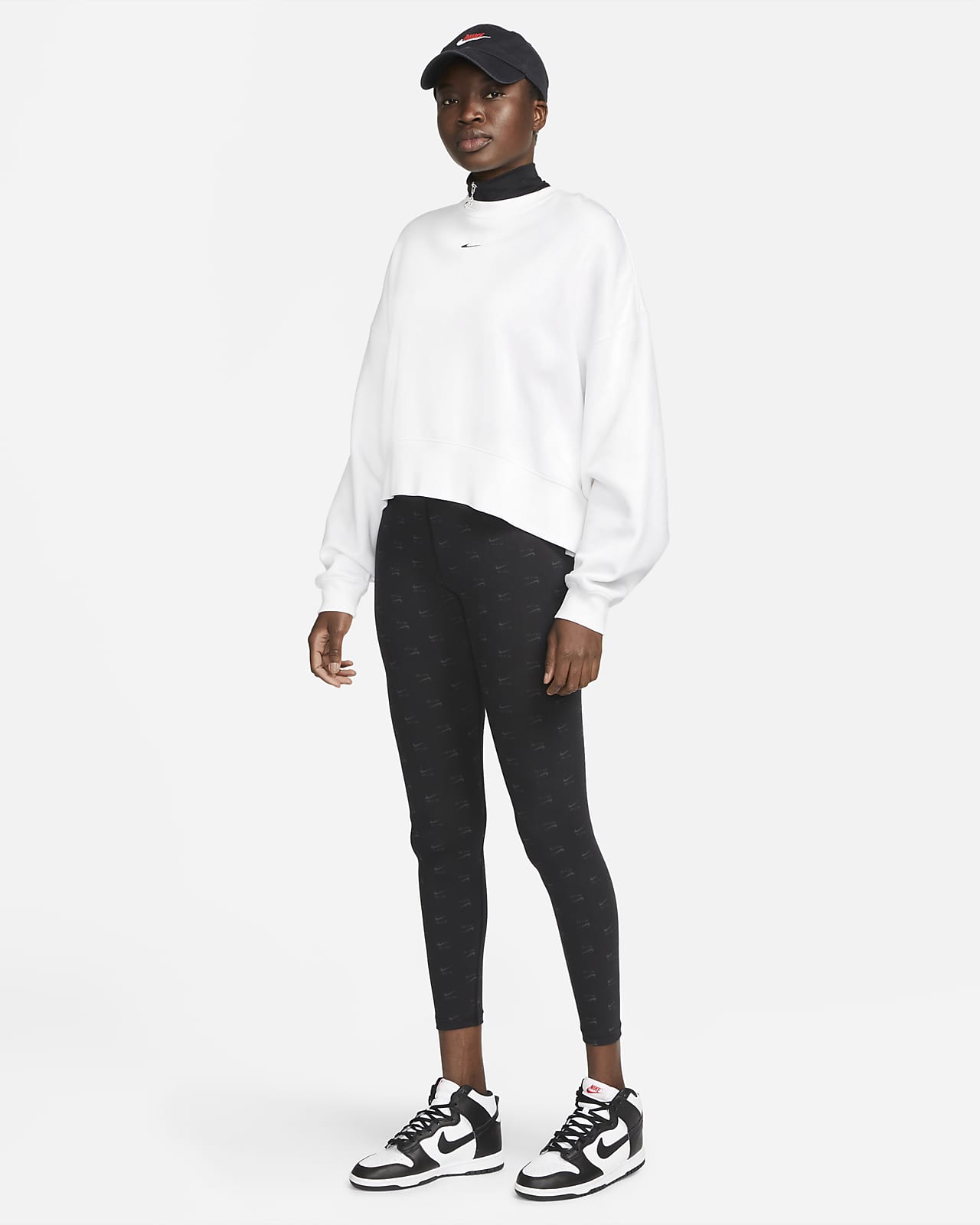 Nike Legging de sport taille haute pour femme avec logo Swoosh, Noir/blanc,  Moyen : : Mode