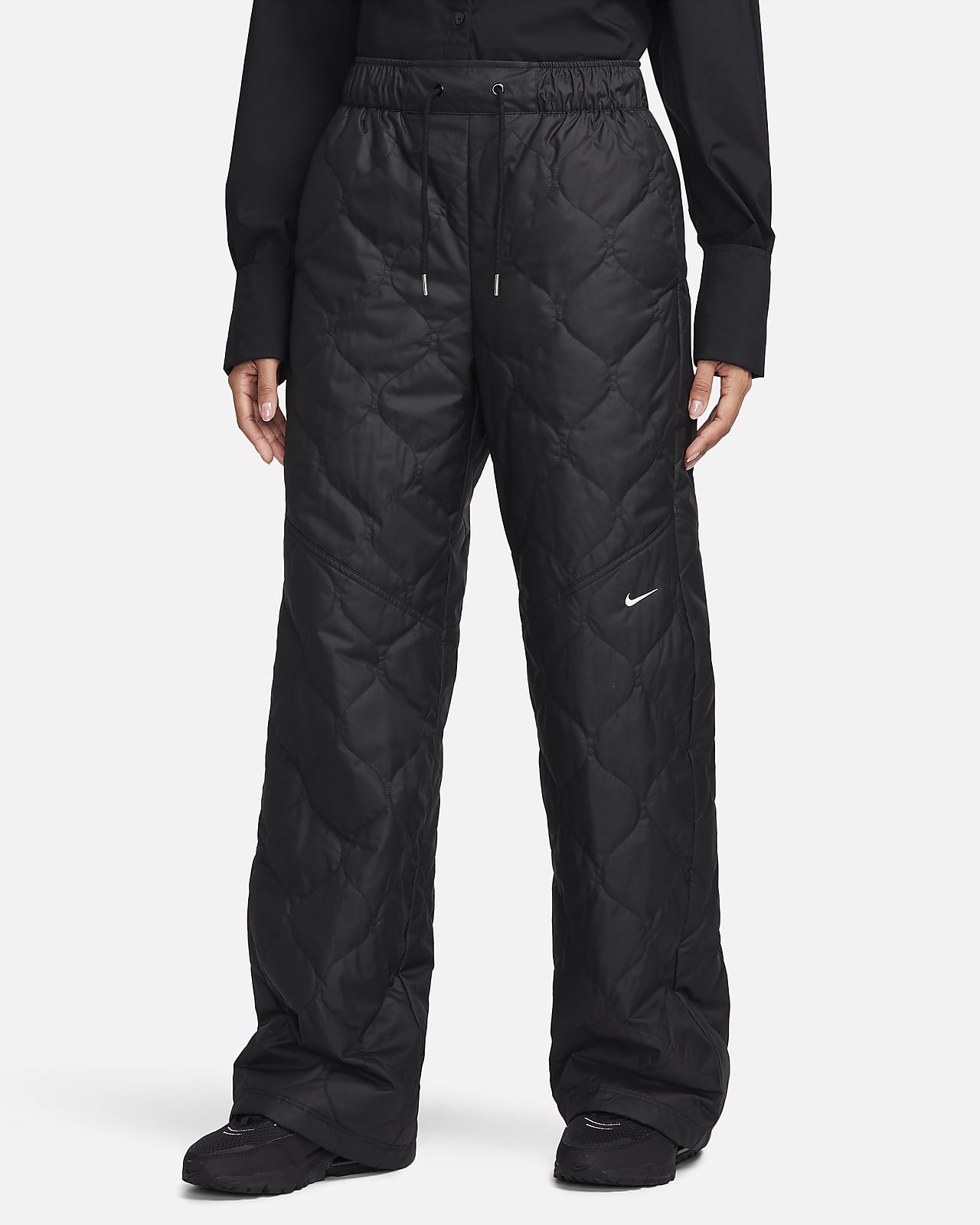 Damskie pikowane spodnie z wysokim stanem i luźnymi nogawkami Nike Sportswear Essential