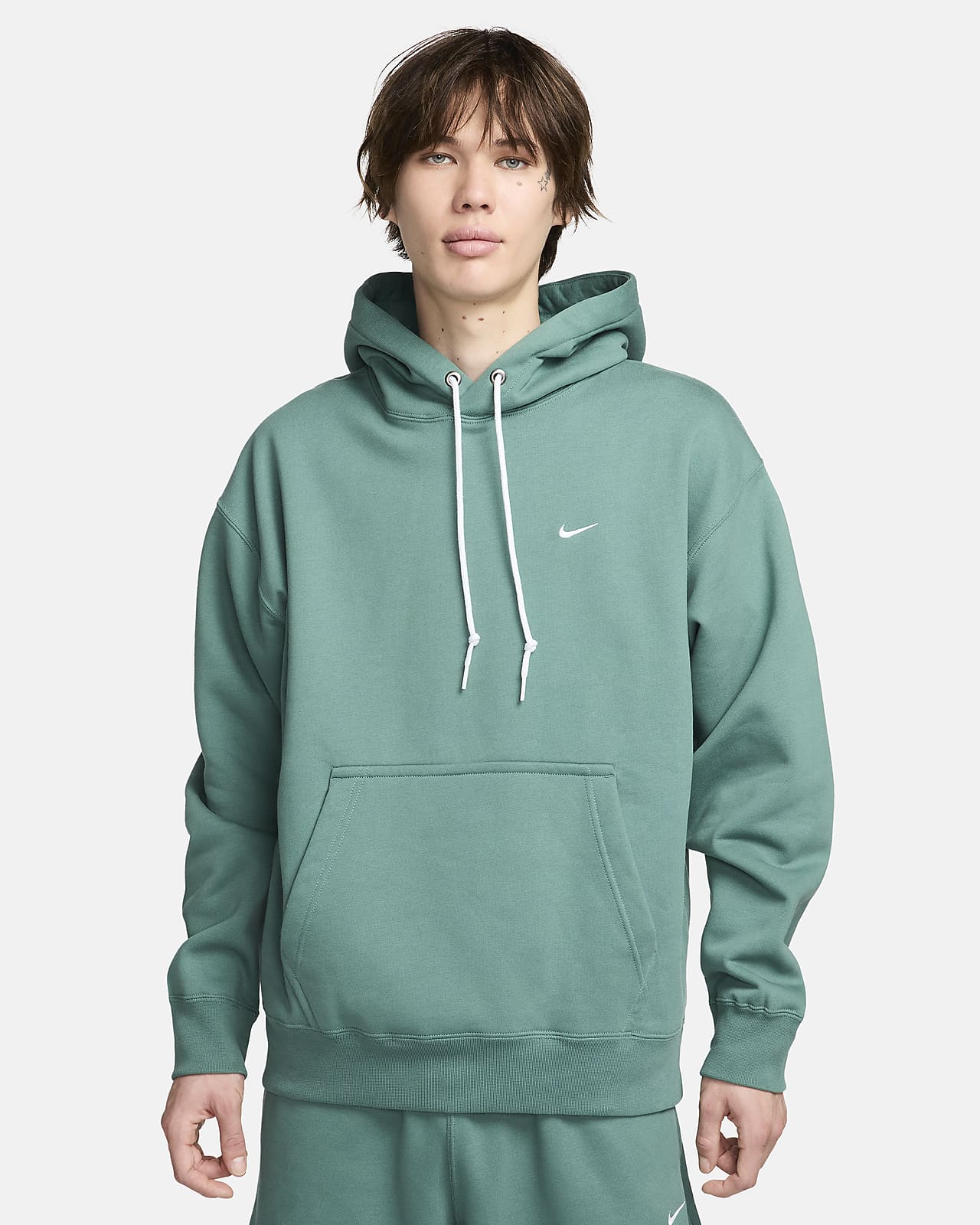 Nike mini swoosh extra oversized pullover hoodie in black and sail