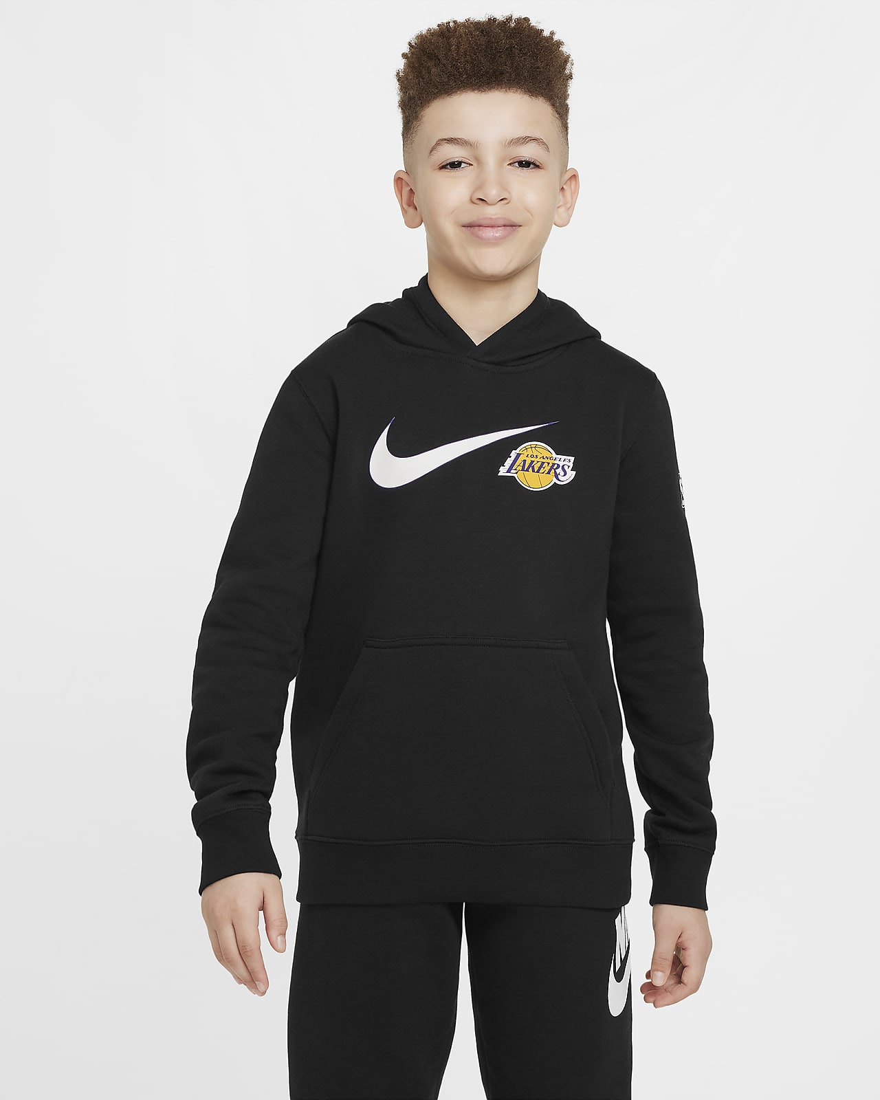 Mikina Nike NBA Los Angeles Lakers Club Fleece Essential s kapucí pro větší děti (chlapce)
