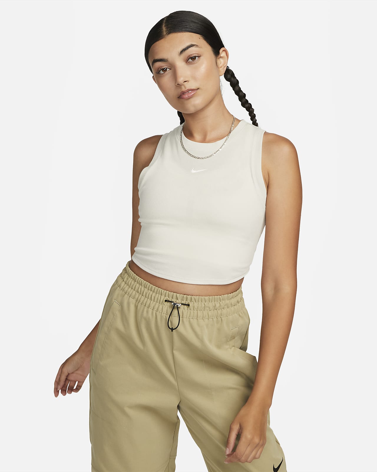 Damska przylegająca koszulka bez rękawów w drobny prążek o skróconym kroju Nike Sportswear Chill Knit