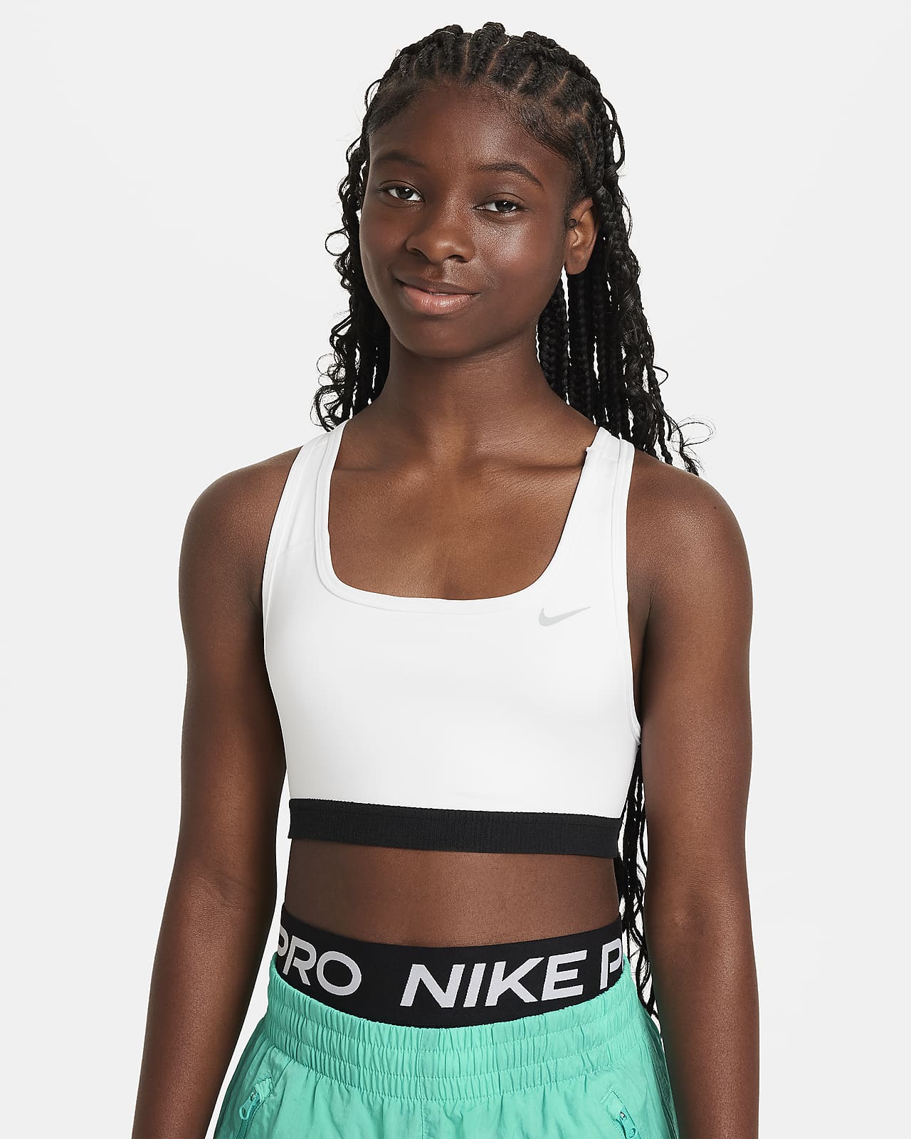 Nike Swoosh Older Kids' (Girls') Sports Bra (Extended Size). Nike BE