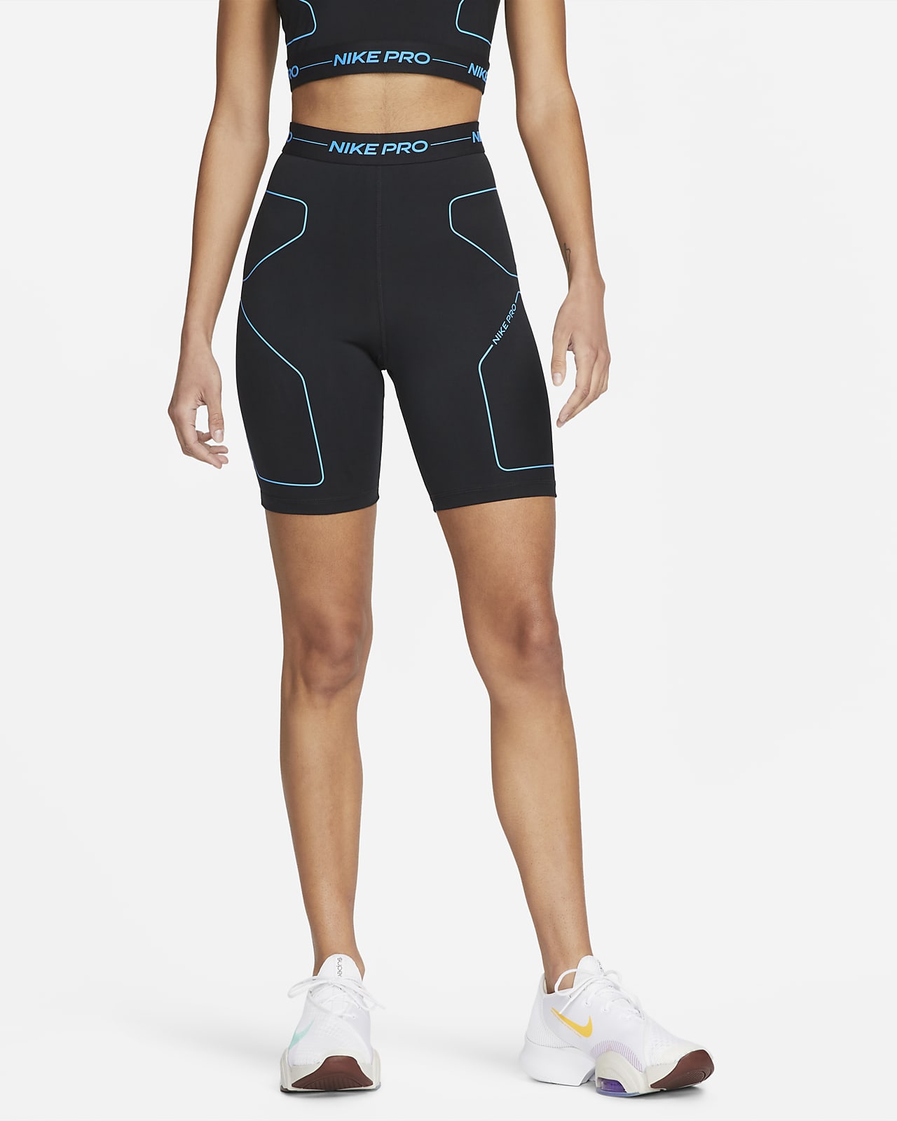 Nike Pro Dri-FIT Trainingsshorts mit hohem Bund für Damen (ca. 18 cm)