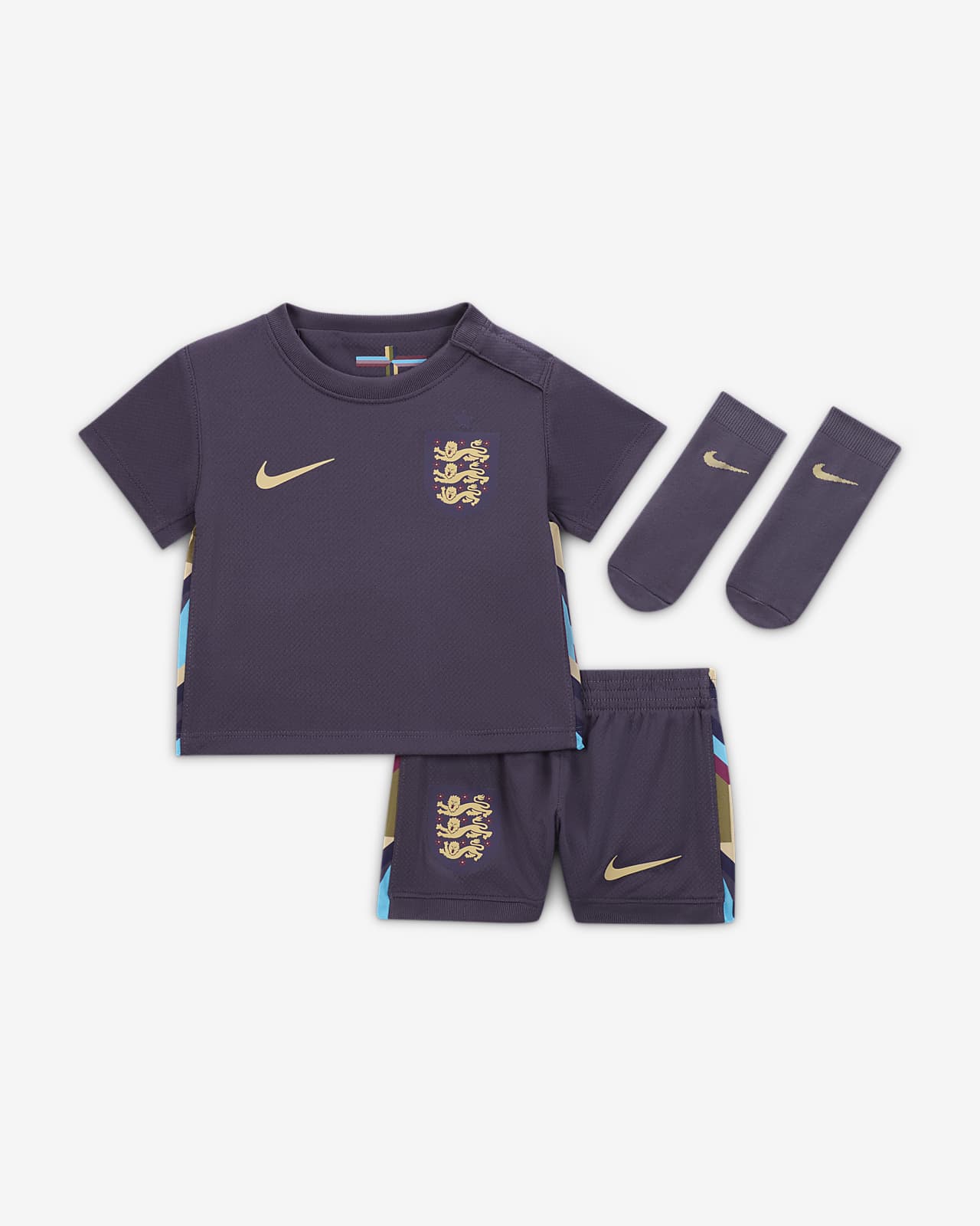 Conjunto de três peças de futebol de réplica Nike do equipamento alternativo Stadium Inglaterra 2024 para bebé