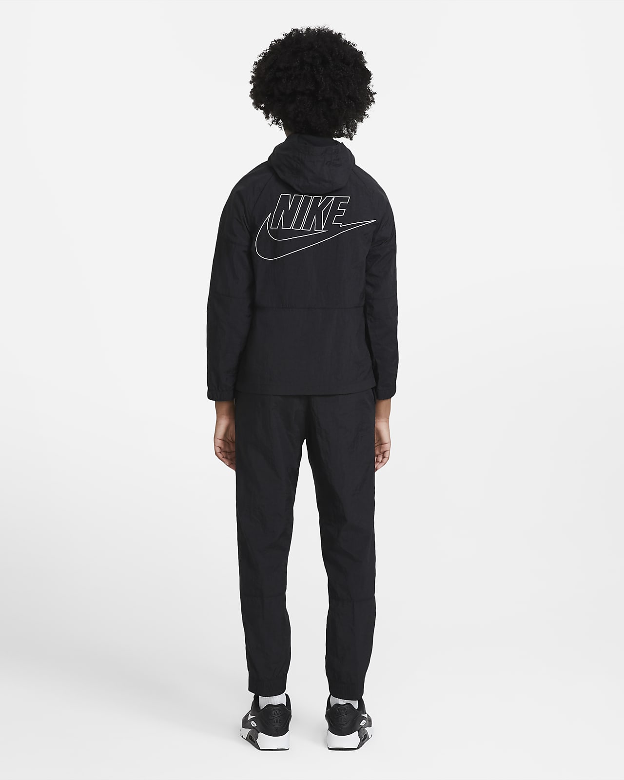 nike woven tracksuit black and white