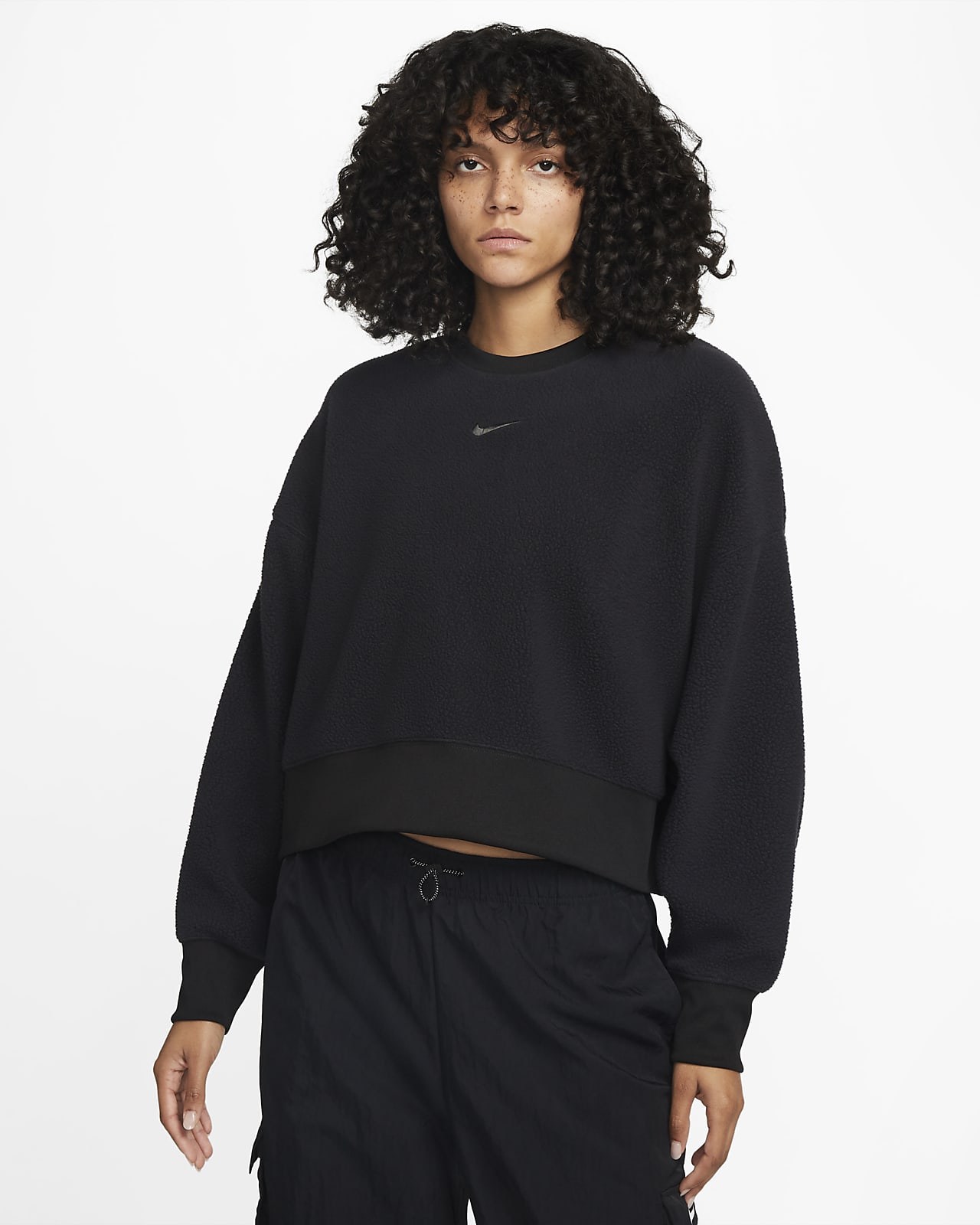 Sudadera con cuello redondo de tejido Fleece oversized para mujer Mod Crop Nike Sportswear Plush