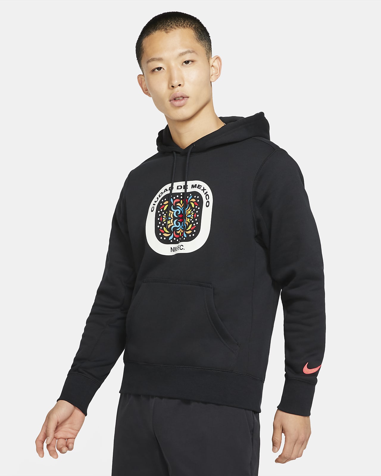 nike fc hoodie black and red