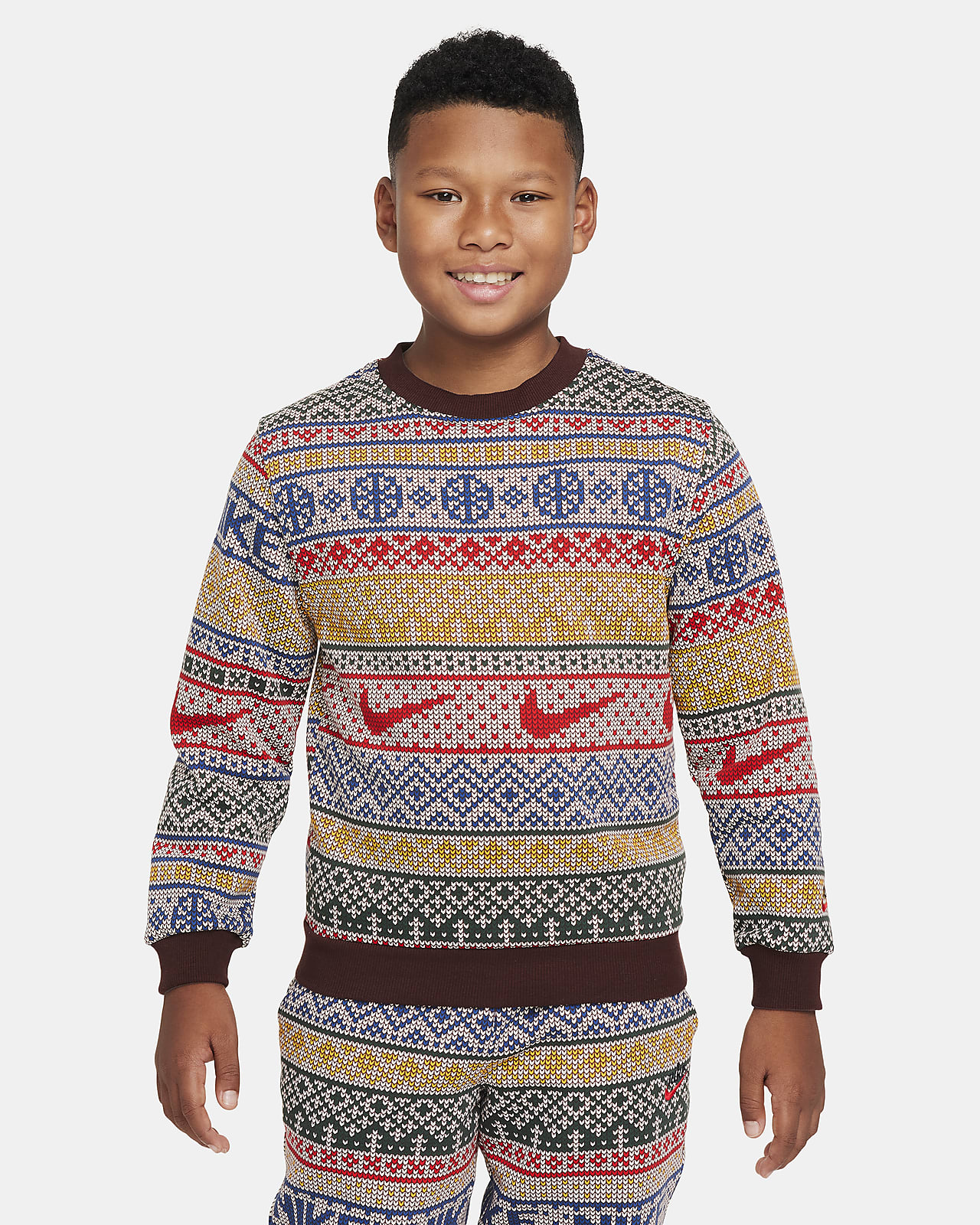 Nike Sportswear Club Fleece Big Kids' Crew-Neck Holiday Sweatshirt