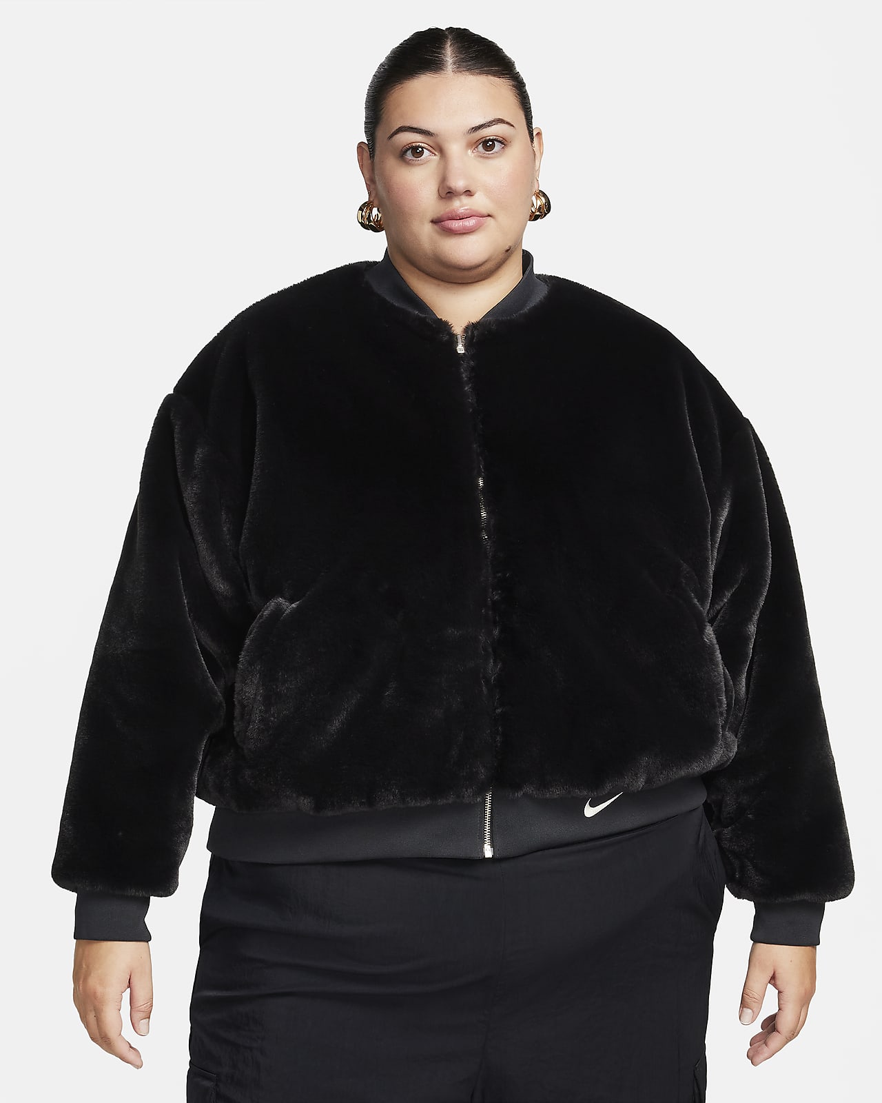 Faux fur shop black bomber jacket