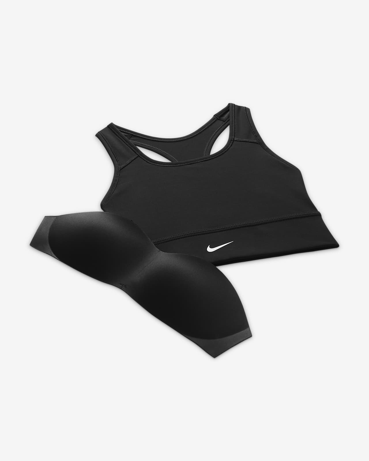 Nike Swoosh Black/White Medium Supp 1-Piece Pad Sports Bra (BV3902