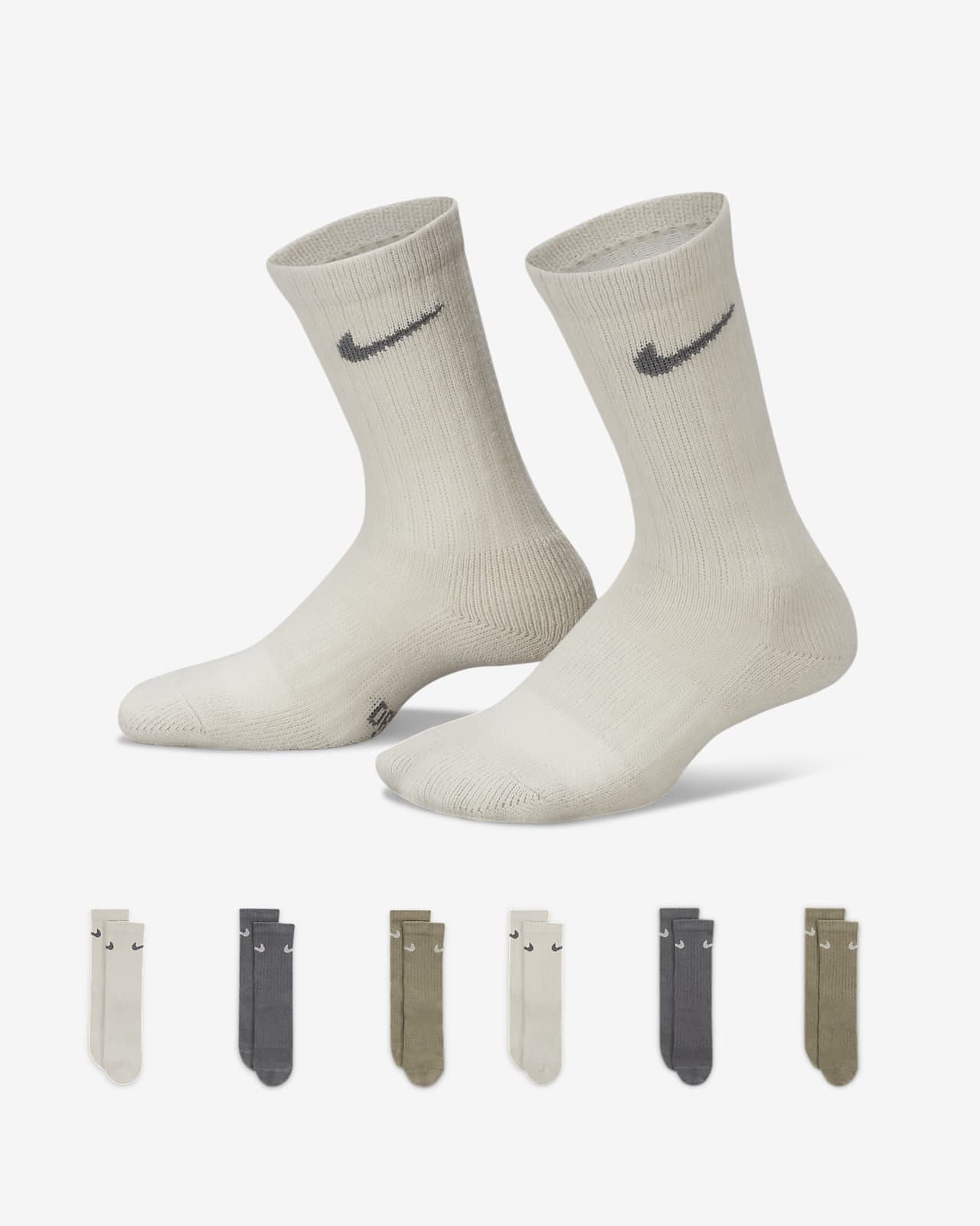(6 Nike Pairs). Crew Socks Kids\' Dri-FIT Little