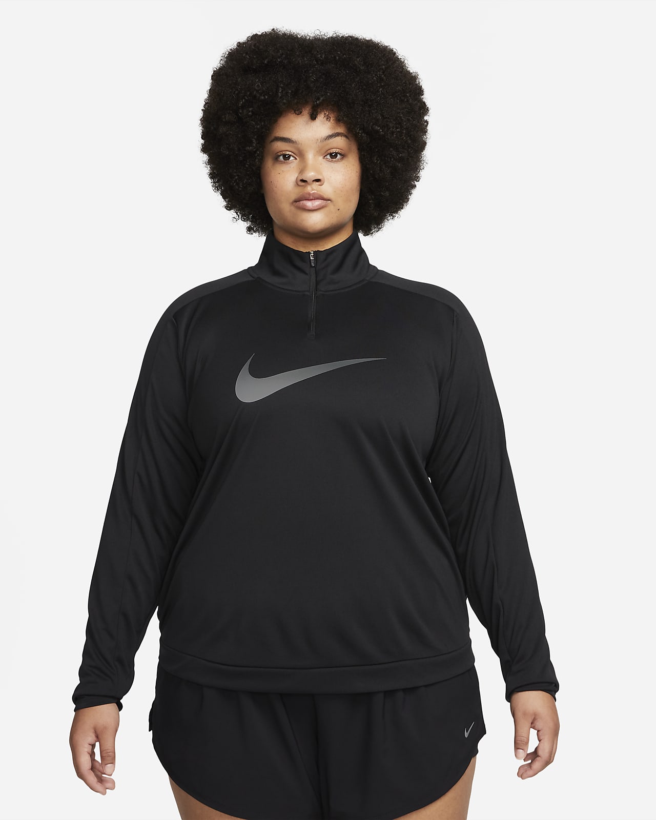 Nike Dri-FIT Swoosh 女款 1/4 拉鍊開襟長袖跑步中層衣 (加大尺寸)