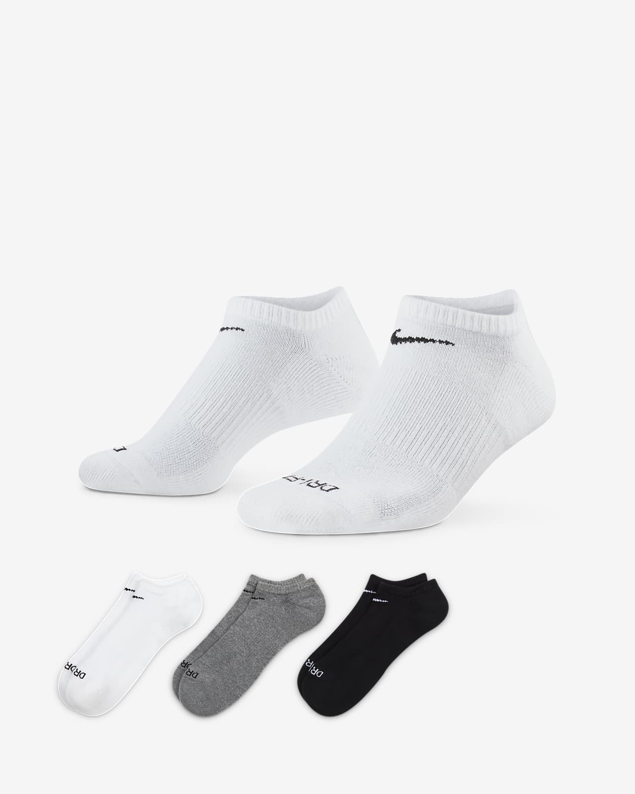 Calcetines de entrenamiento ocultos, con
amortiguación, Nike Everyday Plus (3
pares)