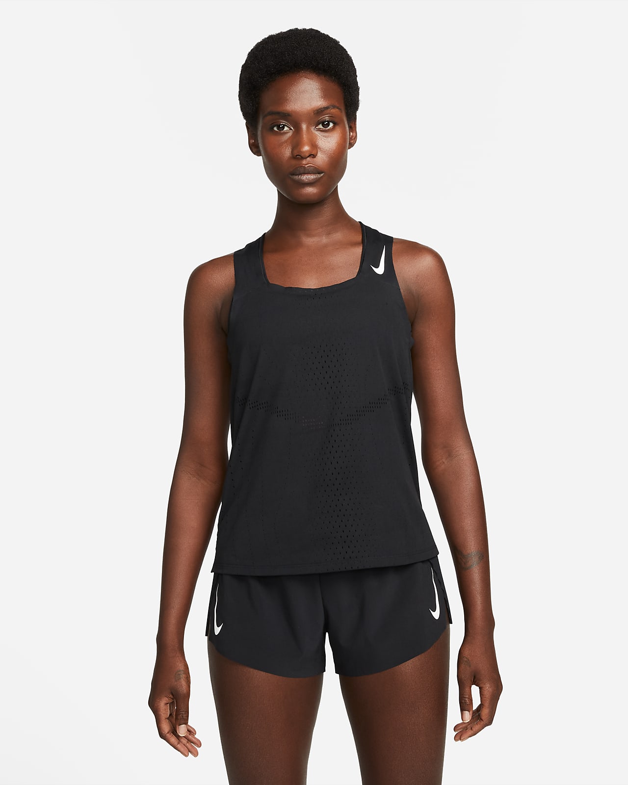 Nike Logo One Pocket Tank Top Womens M Medium Black Racerback