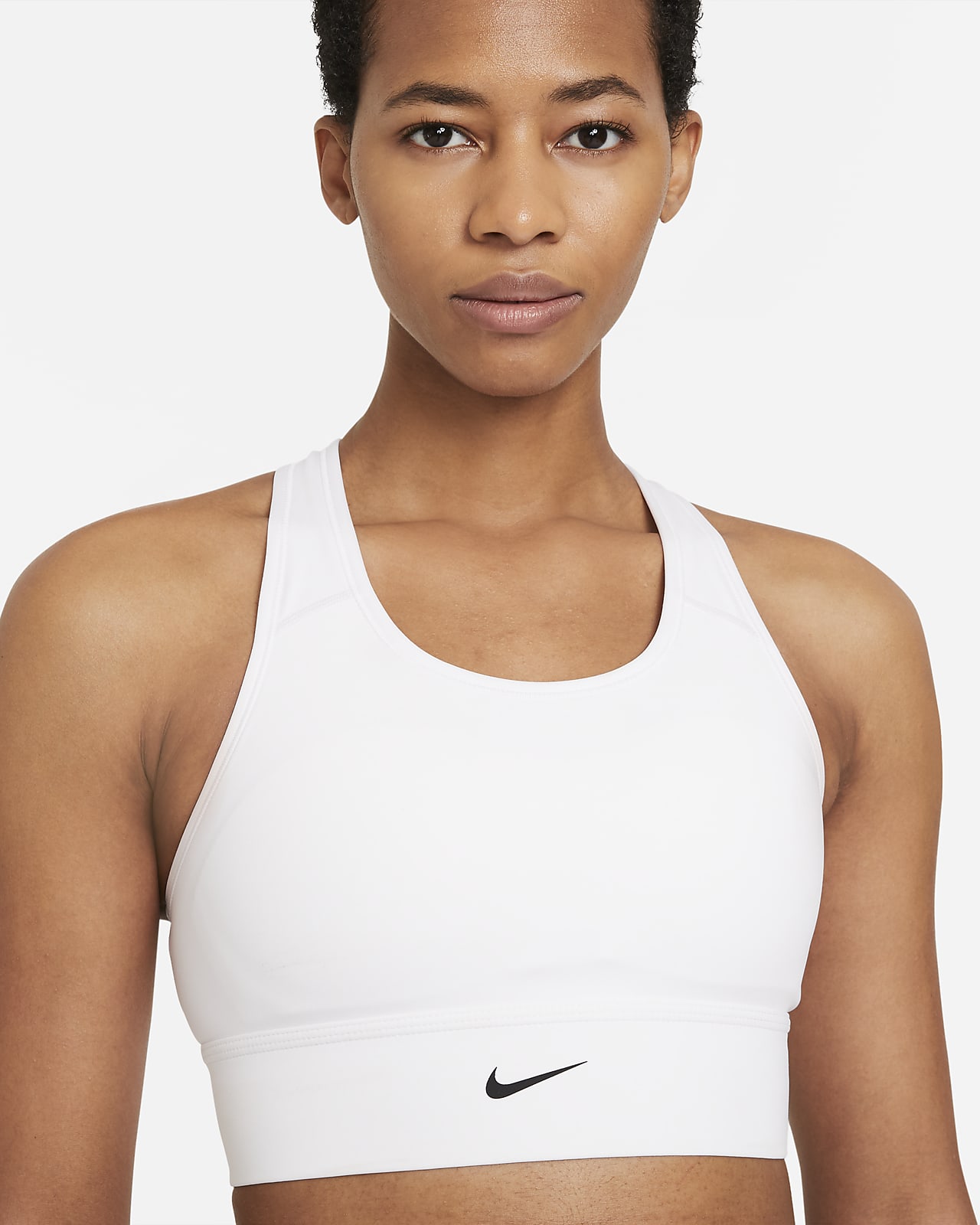 nike training mid support swoosh bra in white