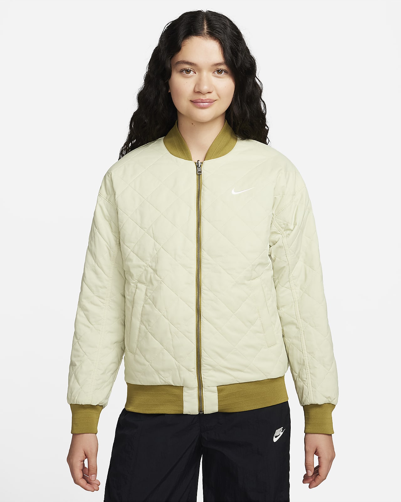 Nike Womens Club Fleece Oversized Crop Bomber Jacket