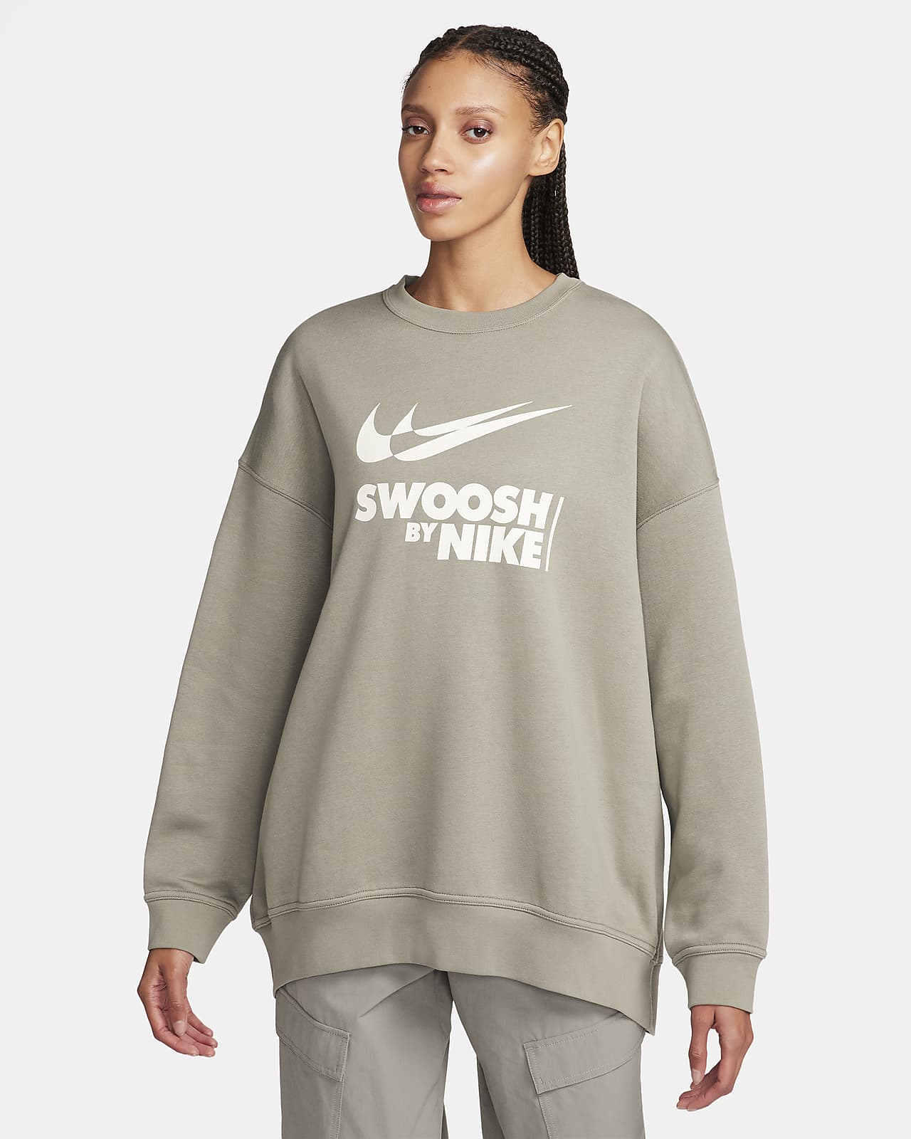 Γυναικείο φλις φούτερ σε φαρδιά γραμμή με λαιμόκοψη crew Nike Sportswear