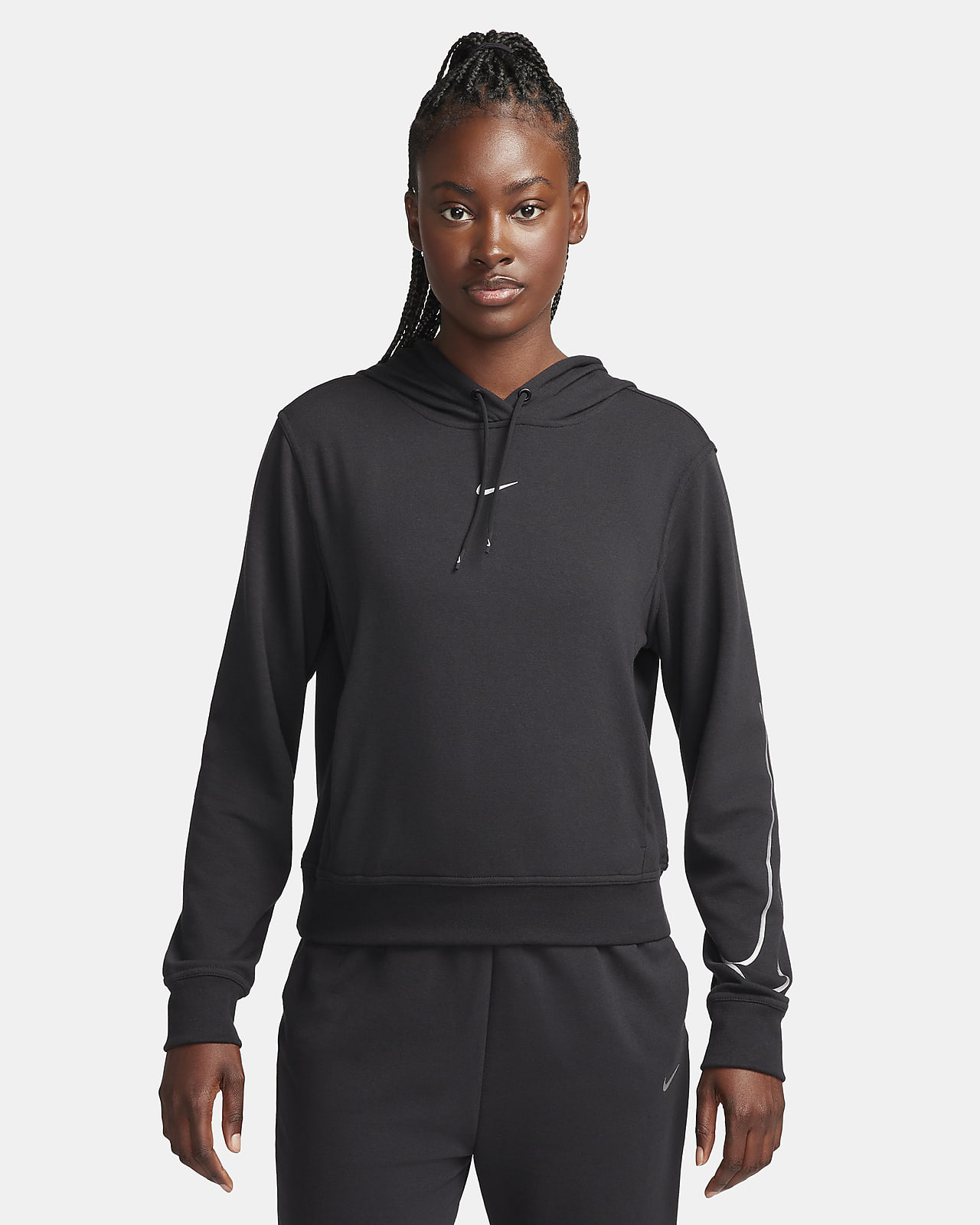 Nike Dri-FIT Hoodie The Nike Dri-FIT Hoodie is made of soft French terry  fabric with sweat-wicking power to help keep you warm and dry when you're  warming up, cooling down or catching