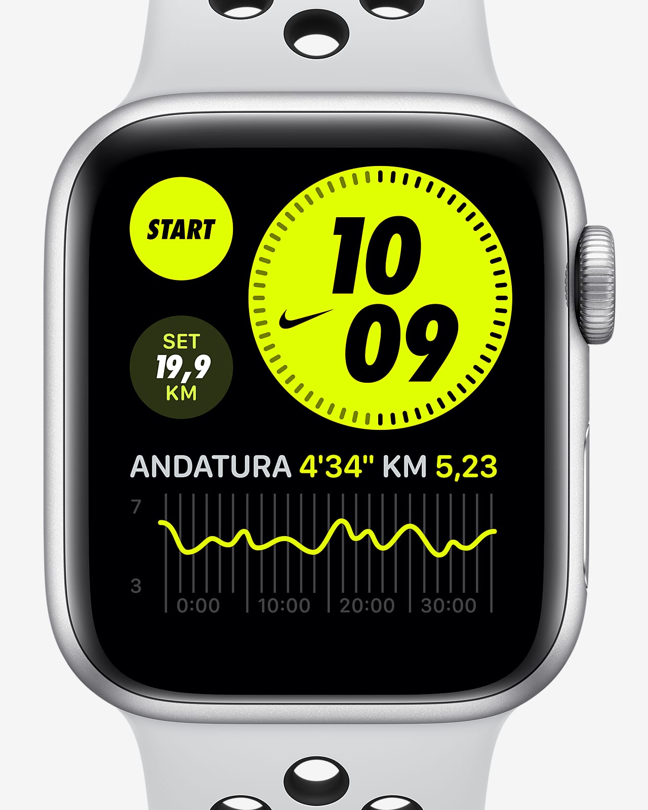 Apple Watch Nike SE (GPS) amb corretja Nike Sport Band Caixa d'alumini platejat de 44 mm