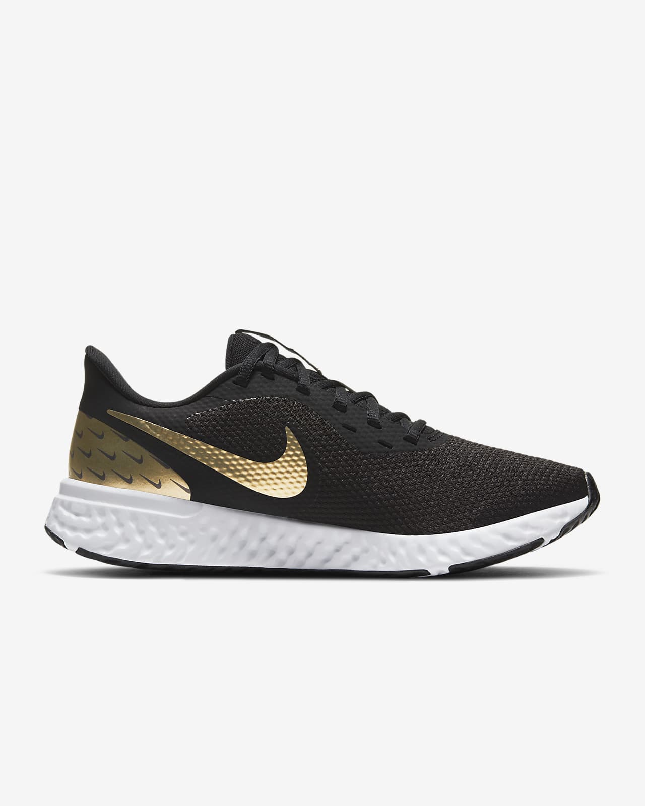 nike revolution 3 black and gold