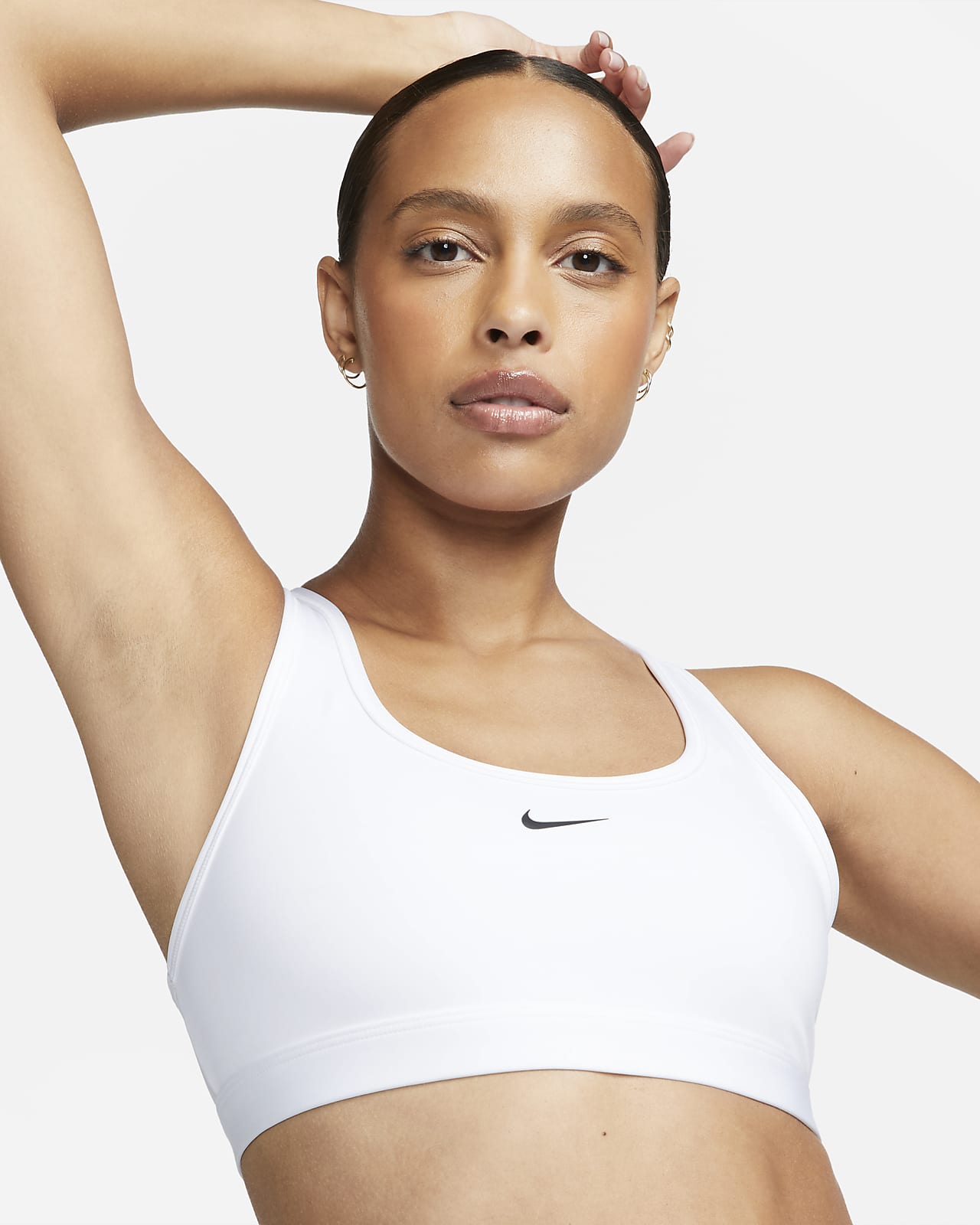 Top Nike Swoosh Futura Média Sustentação - Branco+Preto