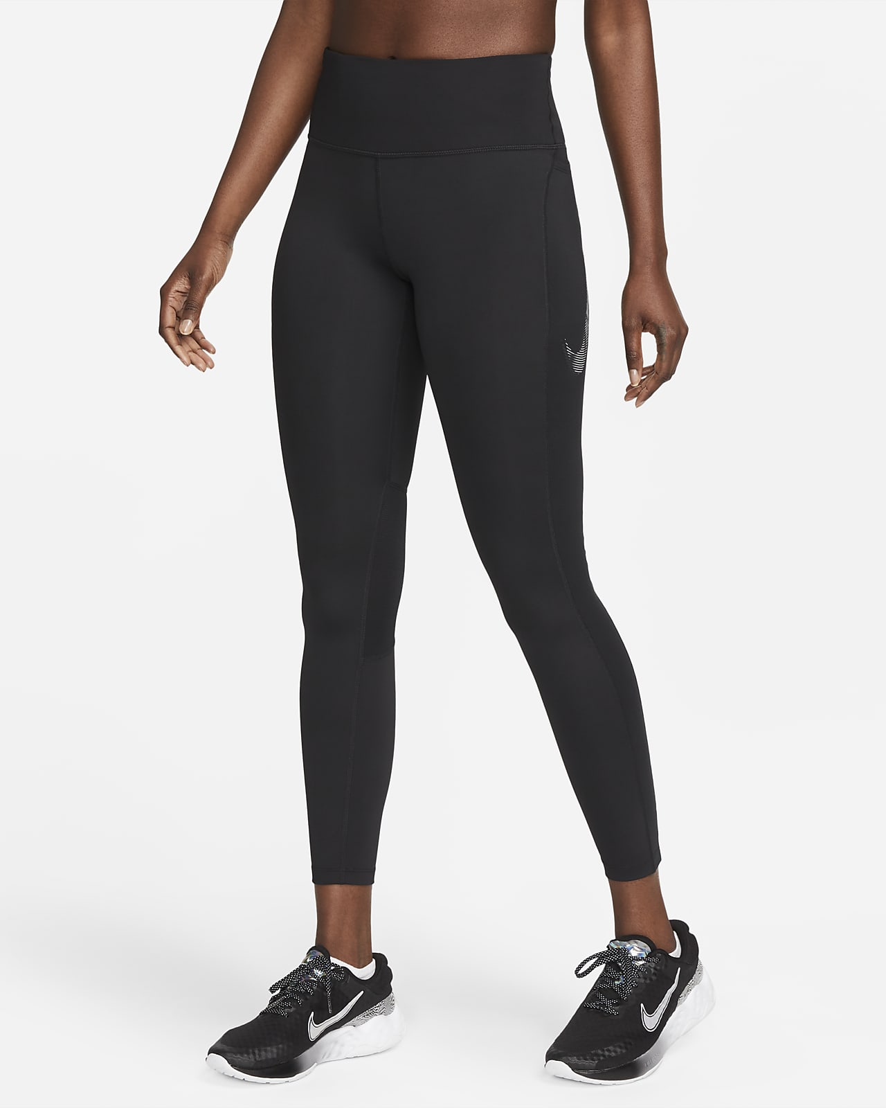 Nike Fast 7/8-Leggings mit mittelhohem Bund, Grafik und Taschen für Damen