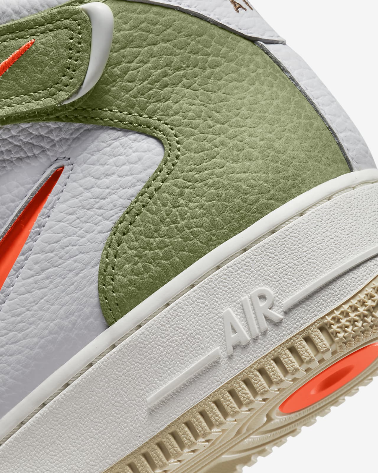 Nike Air Force 1 Mid QS 10.5 / White/Total Orange-Oil Green