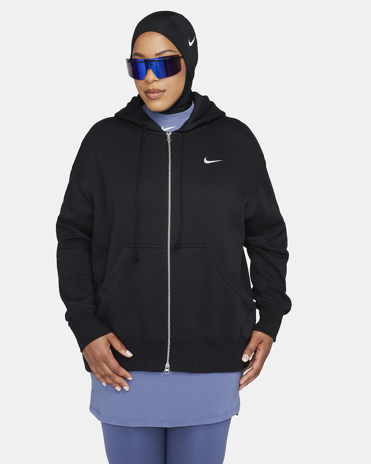 Nike Sportswear Phoenix Fleece hosszú cipzáras, nagyméretű, női kapucnis pulóver