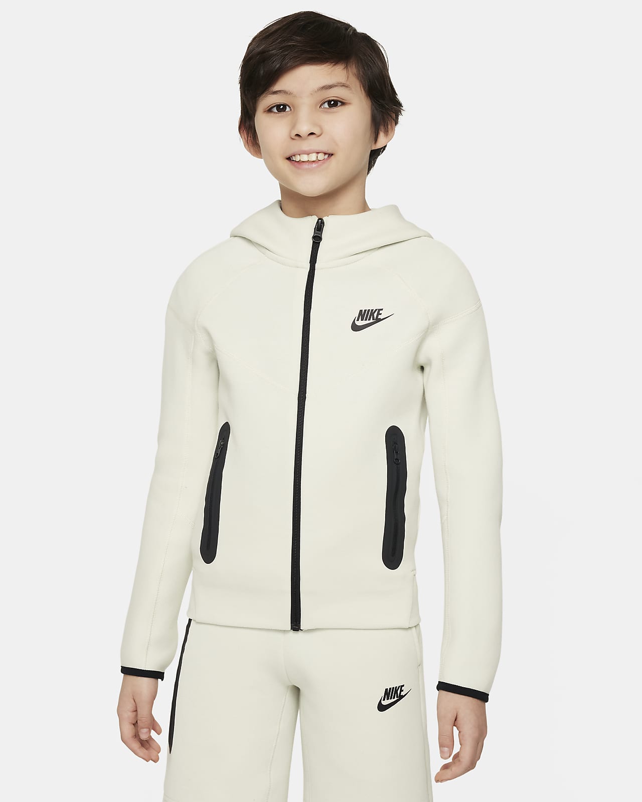 Nike Sportswear Tech Fleece-hættetrøje med lynlås til større børn (drenge)