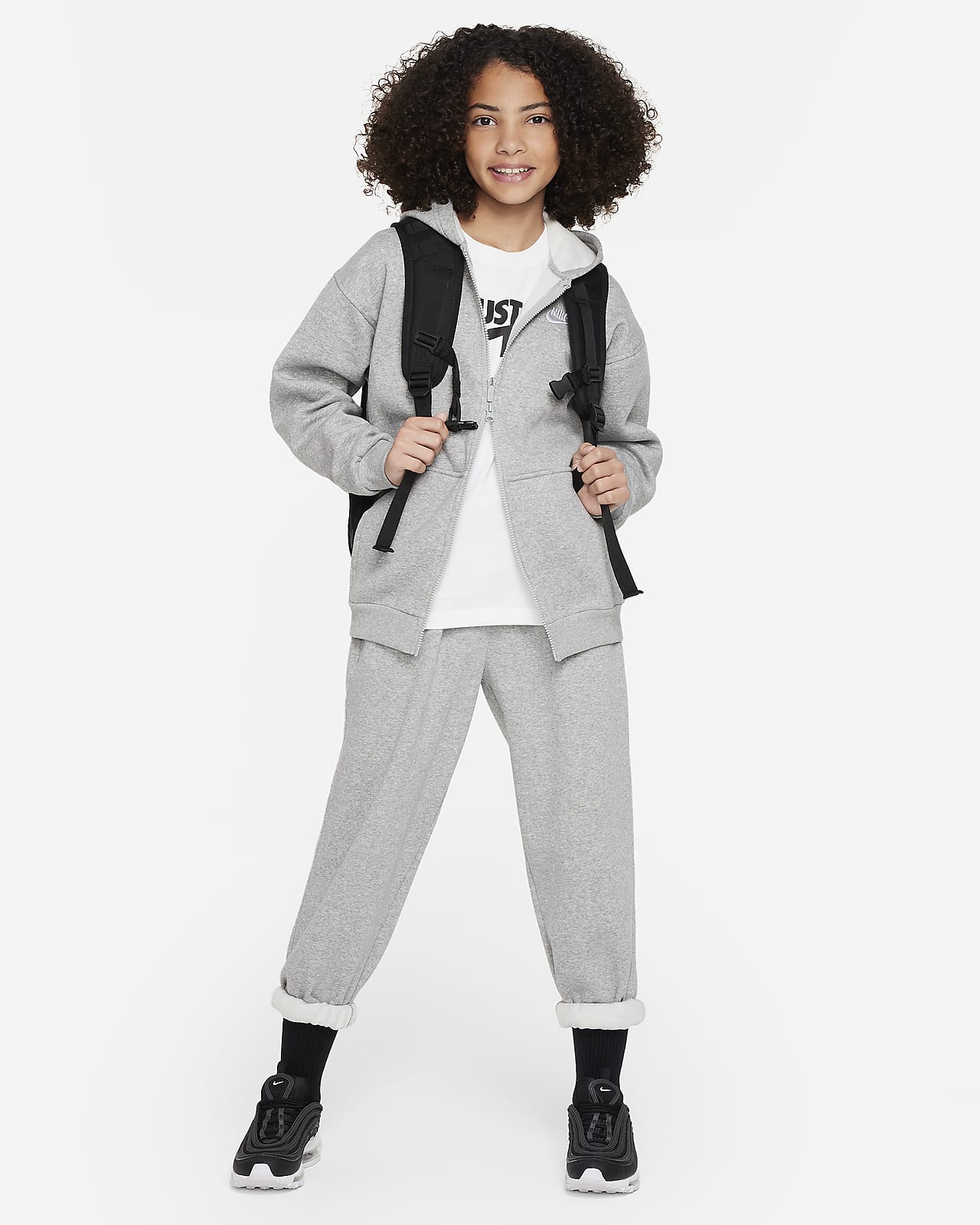 Full-Zip Oversized Nike (Girls\') Big Fleece Kids\' Club Hoodie. Sportswear