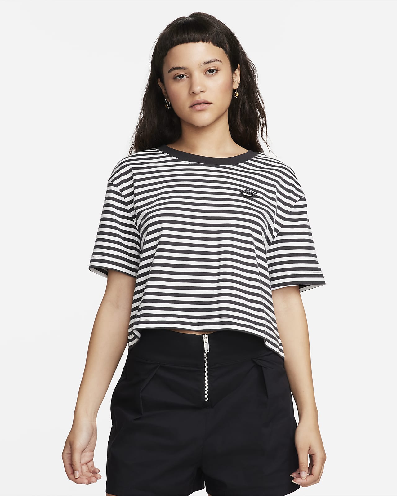 Women's Long Sleeve Black & White Striped Shirt -  Canada