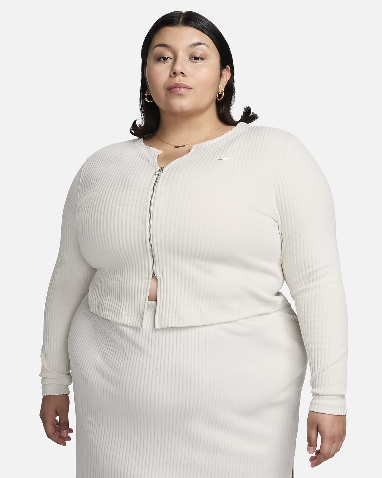 Cárdigan de tela de canalé slim con cierre completo para mujer (Talla grande) Nike Sportswear Chill Knit