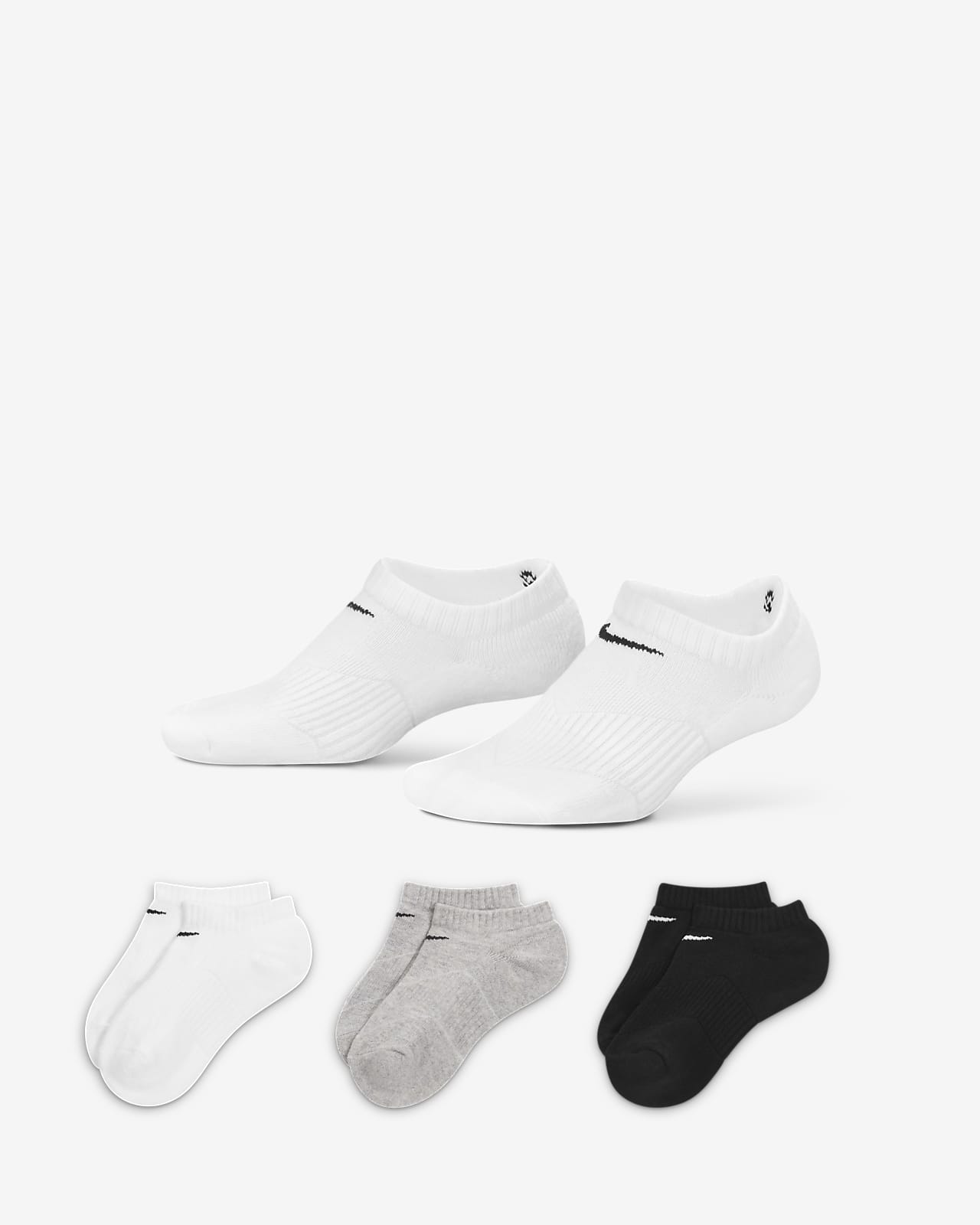 Nike Performance Cushion No-Show sokker for store barn (3 par)