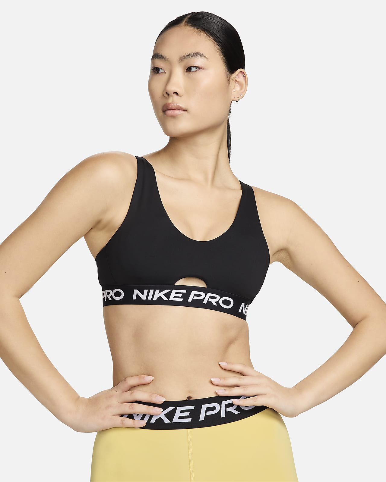 Nike Pro Indy Plunge sports-BH med innlegg og middels støtte til dame