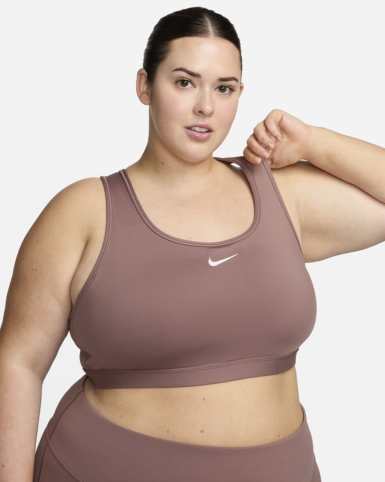 Nike Swoosh Longline Women's Medium-Support Sports Bra czarno-fioletowy, Outlet training clothes \ Sports bras