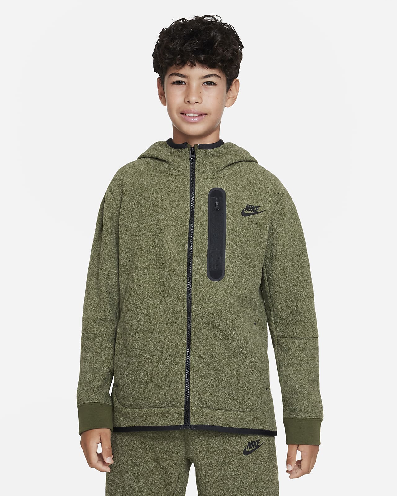 Nike Tech Fleece-hættetrøje vinter med lynlås til større børn (drenge).