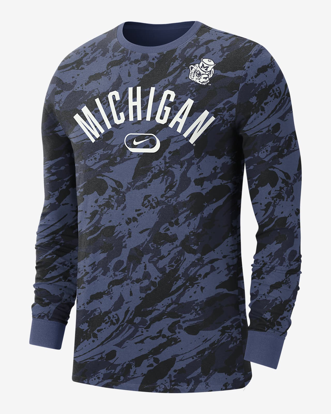 Playera de manga larga de cuello redondo universitaria Nike para hombre Michigan