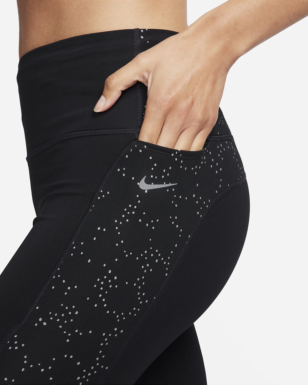 Leggings estampadas a 7/8 de cintura normal com bolsos Nike Fast para mulher.  Nike PT