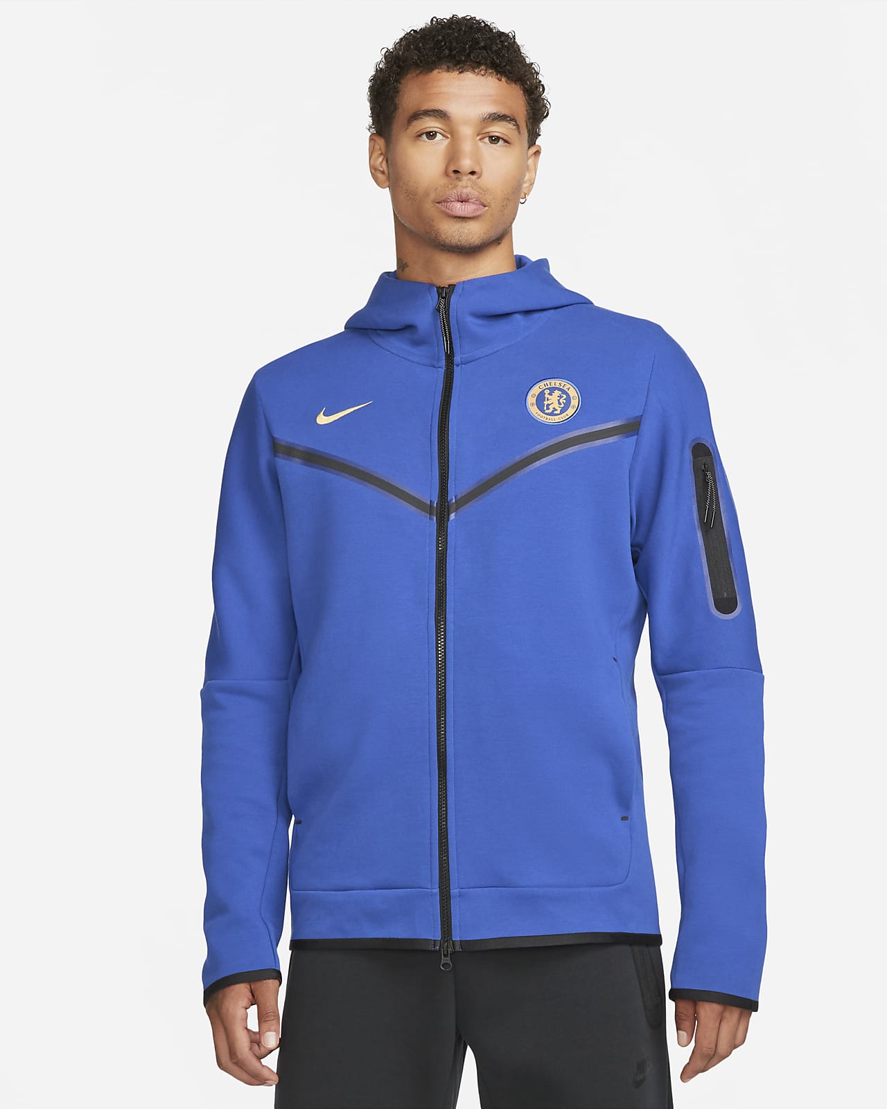 Chelsea FC Tech Fleece Windrunner-Nike-hættetrøje med fuld lynlås til mænd