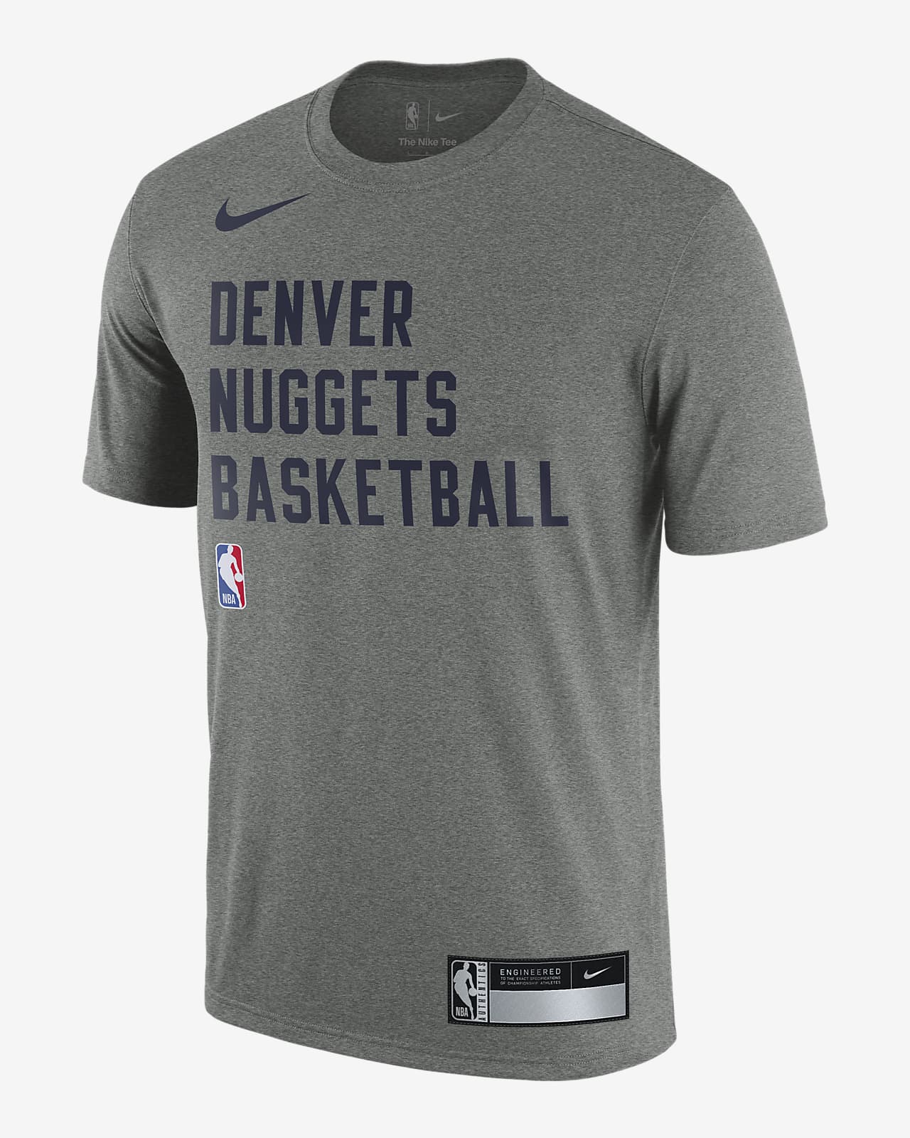 Nike Men's Denver Nuggets Grey Practice T-Shirt, Small, Gray