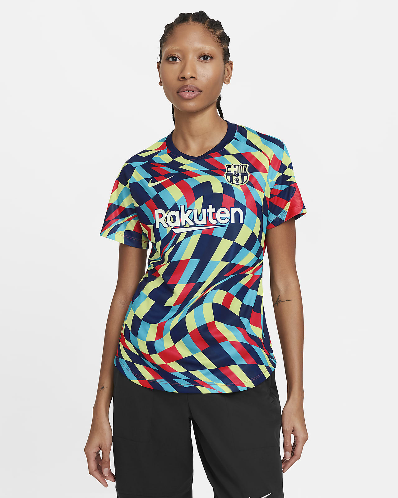 Múltiple formar occidental Camiseta de fútbol de manga corta para antes del partido para mujer del FC  Barcelona. Nike.com