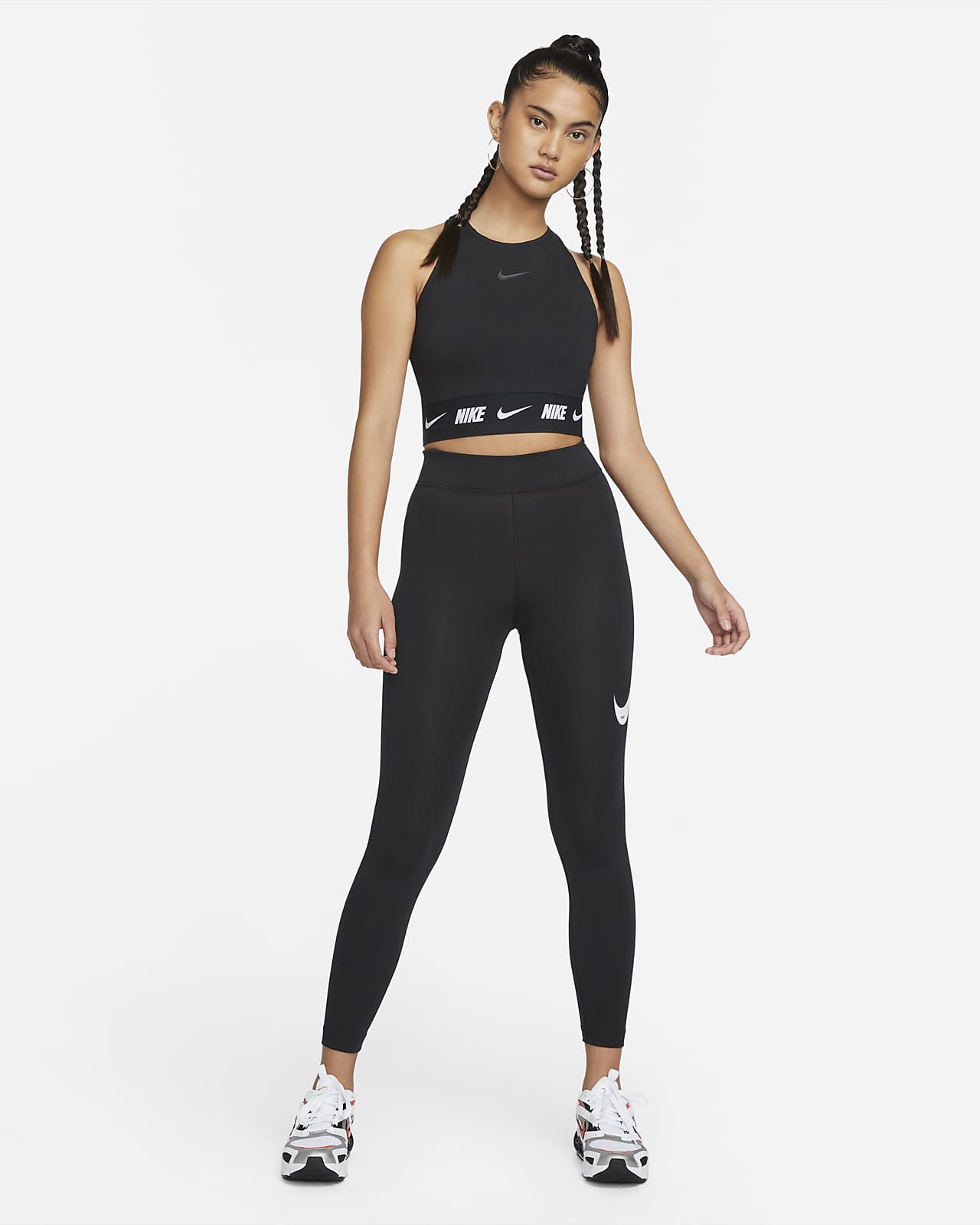 Ladies Gym Activewear Crop Top & Leggings Set-Black with coloured Trim One Si 