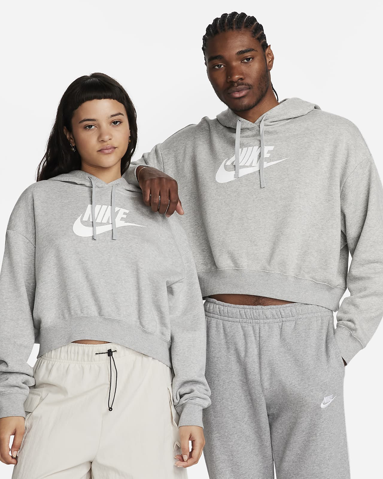 Sudadera con gorro y gráfico cropped oversized para mujer Nike Sportswear Club Fleece